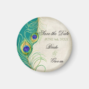Pfauenfedern Damast Save-the-Date Magnet