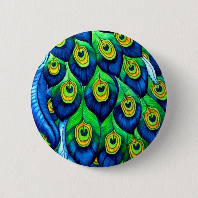 Pfauenfedern Design Button (Vorderseite)