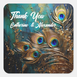Pfauenfedern elegant quadratischer aufkleber