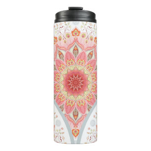 Pfauenfedern, florales rundes Ornament. Thermosbecher