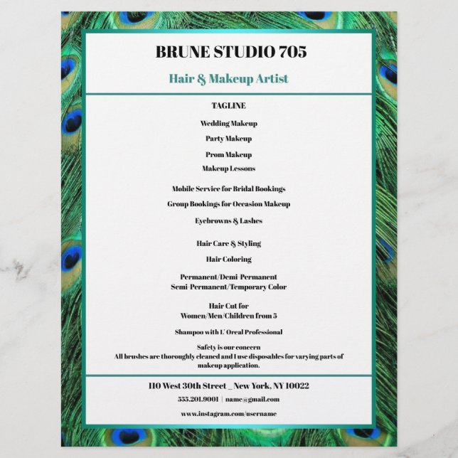 Pfauenfedern für Makeup & Hair Salon Flyer (Vorne)