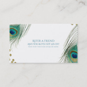 Pfauenfedern & Gold Boho Glam Empfehlen Sie einen Empfehlungskarte