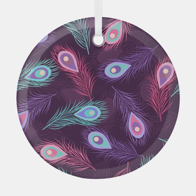 PfauenFedern: Handgezeichnet Vintag. Ornament Aus Glas (Vorderseite)