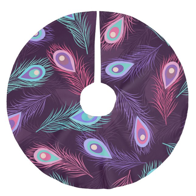 PfauenFedern: Handgezeichnet Vintag. Polyester Weihnachtsbaumdecke (Vorderseite)