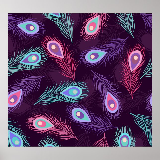 PfauenFedern: Handgezeichnet Vintag. Poster (Vorne)
