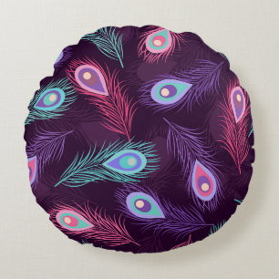 PfauenFedern: Handgezeichnet Vintag. Rundes Kissen