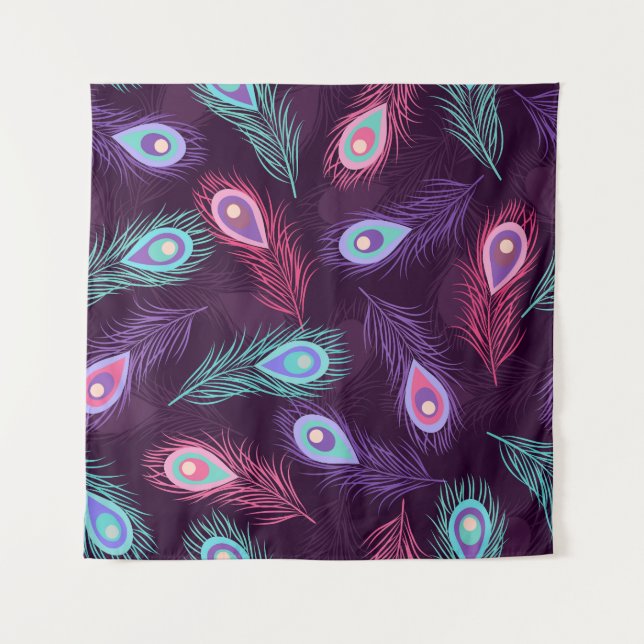 PfauenFedern: Handgezeichnet Vintag. Wandteppich (Vorderseite)