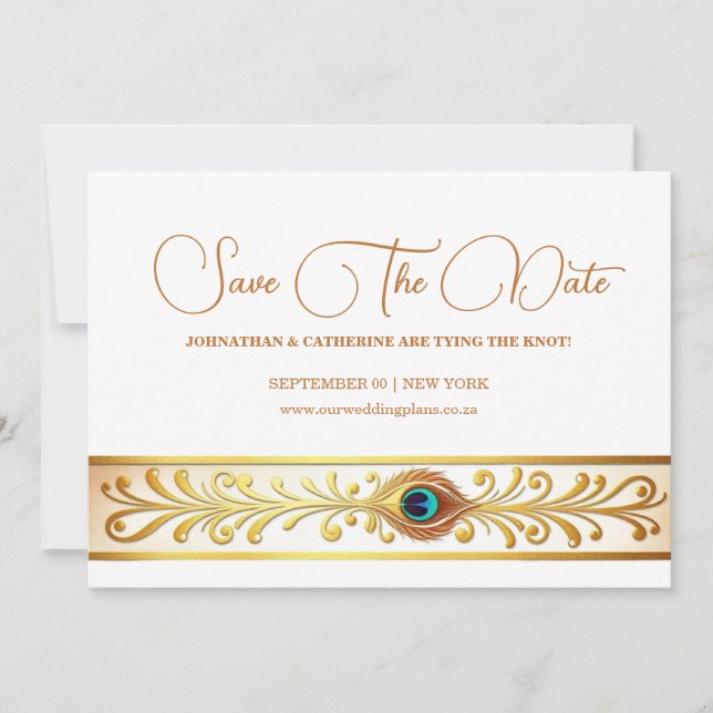 Pfauenfedern Hochzeit blühend Vogelthema rett Einladung (Vorderseite)