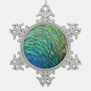Pfauenfedern I Farbige abstrakte Naturgestaltung Schneeflocken Zinn-Ornament