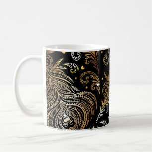 Pfauenfedern: Künstlerische Freihandzeichnung. Kaffeetasse