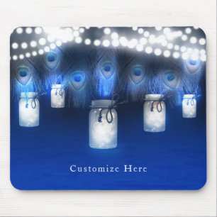 Pfauenfedern, Mason Jar & Lichterkette Rustikal Mousepad