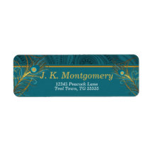 PfauenFedern mit Aquamarinen und goldenen Federn