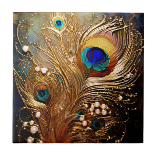 Pfauenfedern Perldoten aus Marmorplatten aus Imita Fliese