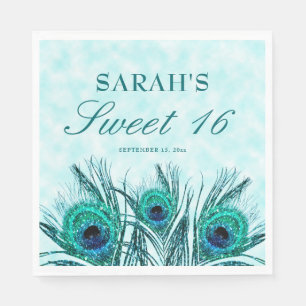 Pfauenfedern Sweet 16 Glitzernde Federn Serviette