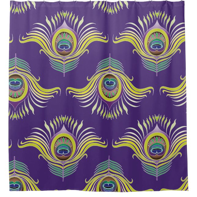 Pfauenfedern: Vintager nahtloser Hintergrund. Duschvorhang (Vorderseite)