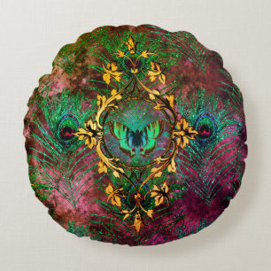 Pfauenfederschmetterling viktorianisch elegant lil rundes kissen