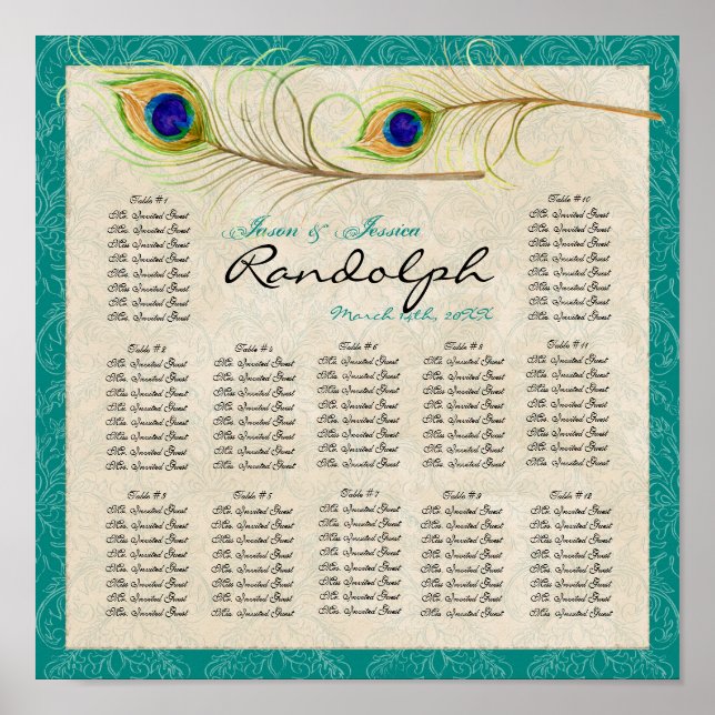Pfauenfedertafel für den Empfang Poster (Vorne)