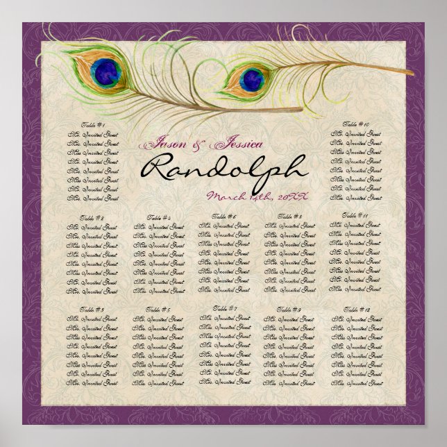 Pfauenfedertafel für den Empfang Poster (Vorne)
