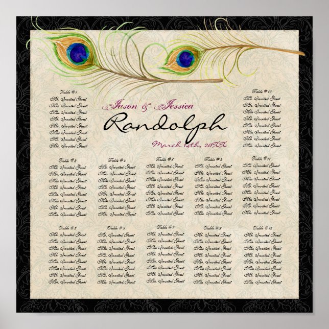 Pfauenfedertafel für den Empfang Poster (Vorne)