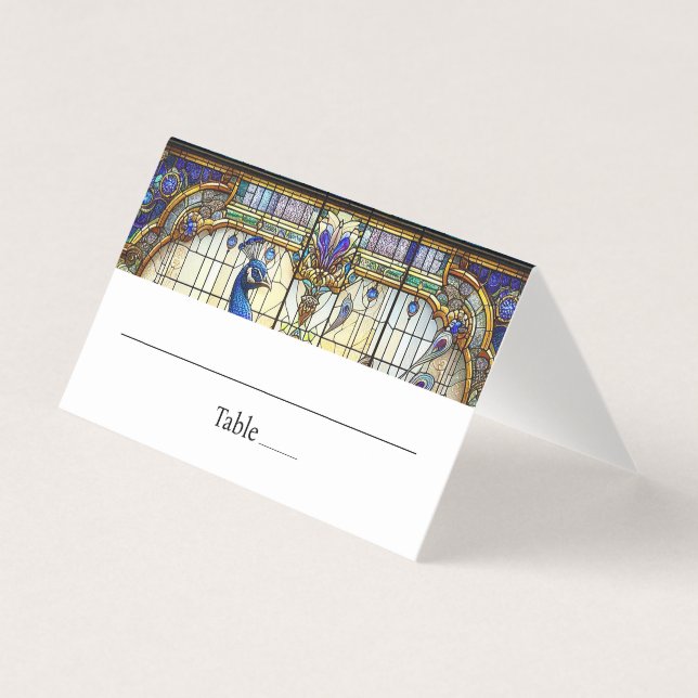 Pfauenfedertisch geklappte Platzkarte (Vorderseite)