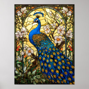 Pfauenfenster-Design aus Buntglas Poster