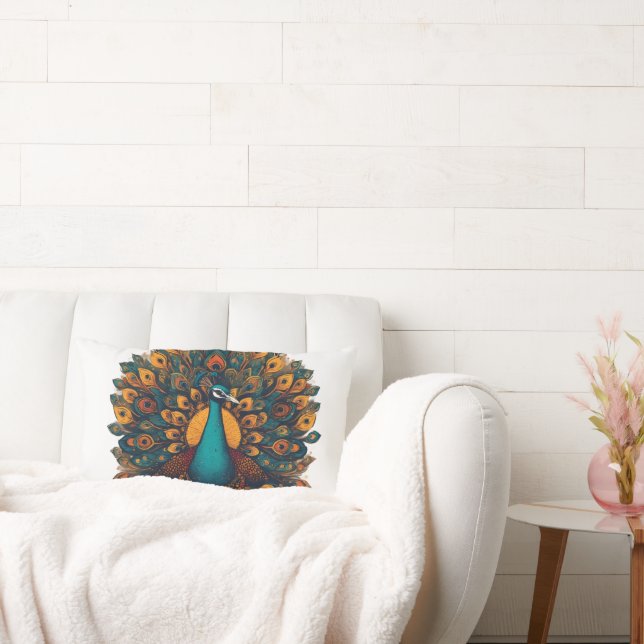 Pfauengedrucktes Kissen (Liege)