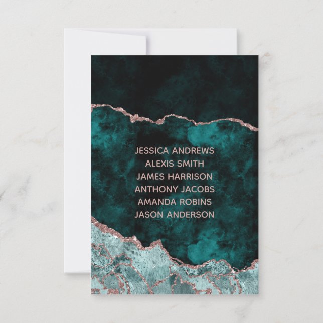 Pfauengrün und Rose Gold Tischnummer Sitzplätze (Rückseite)