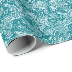 Pfauengrün und weiß vintage Paisley Geschenkpapier