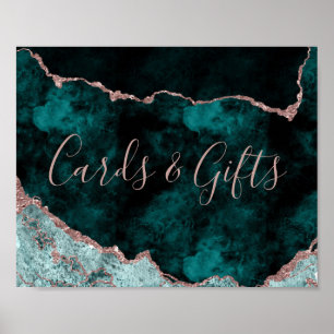 Pfauengrüne Rose Gold Cards und Geschenktafelsigne Poster
