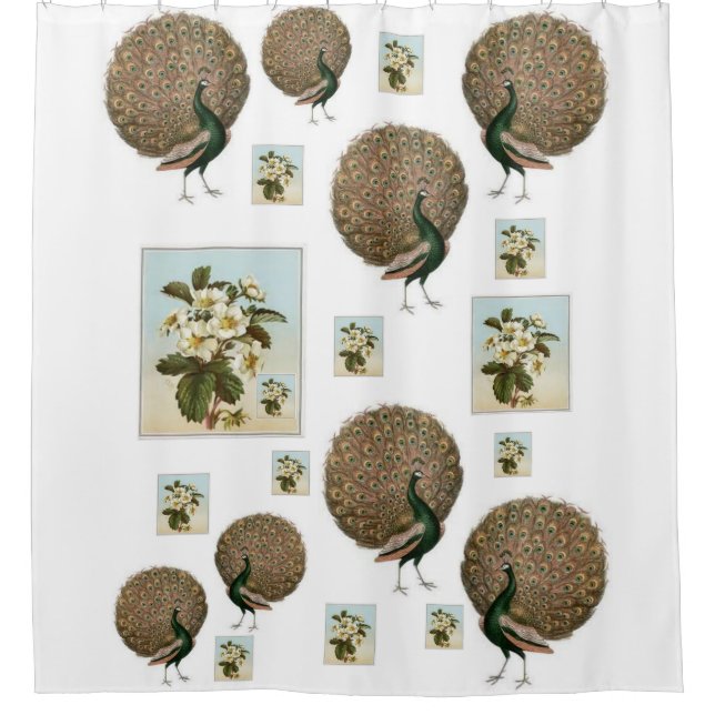 Pfauengrüne weiße Blume Duschvorhang