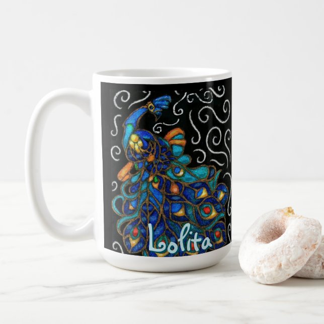 Pfauenhalle Pastel Bird Personalisiert Kaffeetasse (Mit Donut)