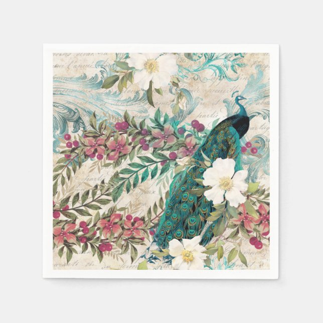 Pfauenhochzeiten Papier Napkins Serviette (Vorderseite)