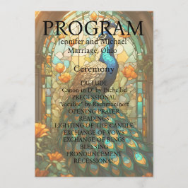 Pfauenhochzeitkarte für festgehaltenes Glas Programm
