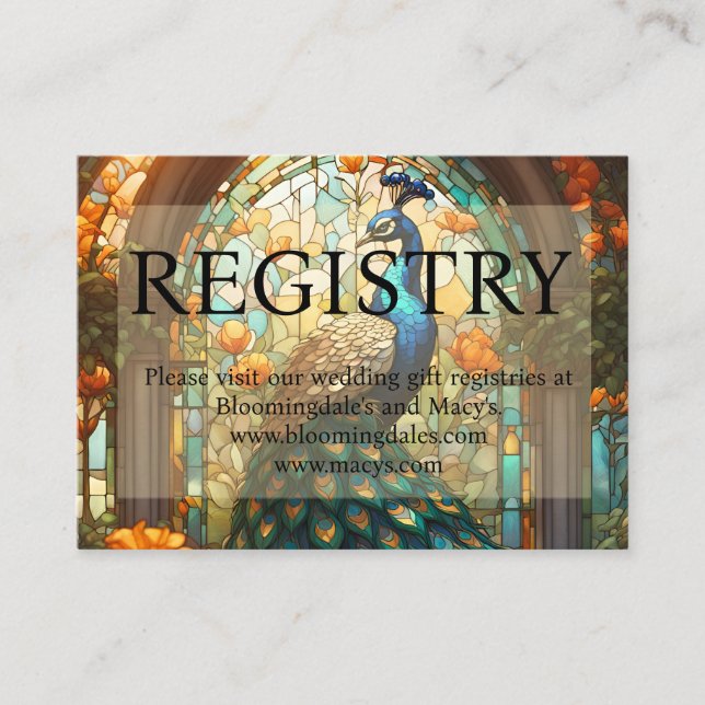 Pfauenhochzeitkarten Visitenkarte (Vorderseite)