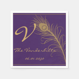 Pfauenkostüm in Gold und Lila Platin Serviette