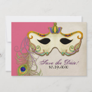 Pfauenmasquerade Maskenball - Save the Date Karte