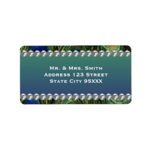 Pfauenmuster mit Perlen Adressaufkleber