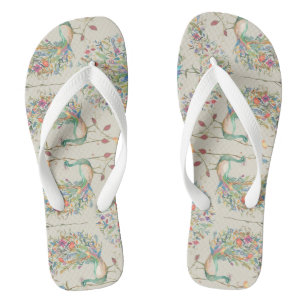 Pfauenmuster, schöne tropische Blumen Flip Flops