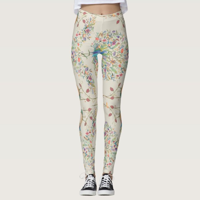 Pfauenmuster, schönes tropisches Flora Leggings (Vorderseite)
