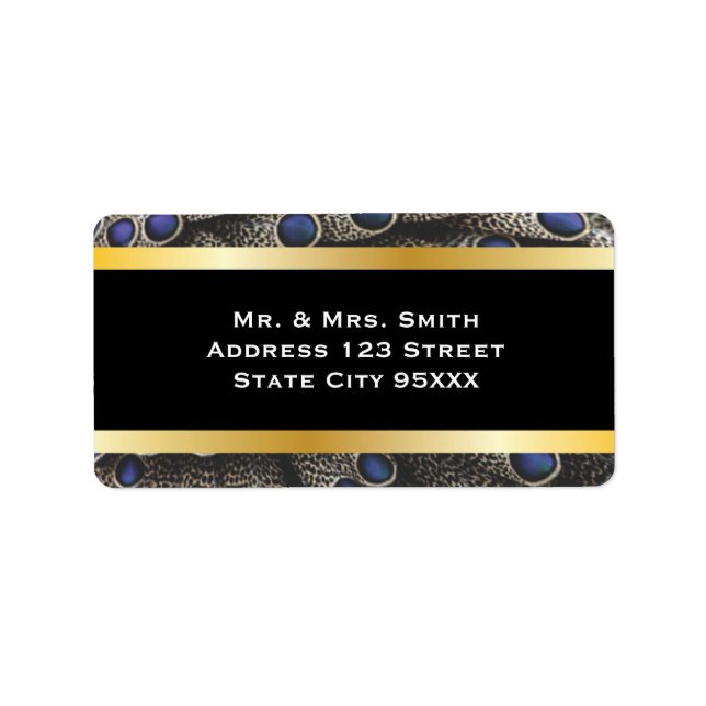 Pfauenmuster und Goldbarren Adressaufkleber (Vorne)