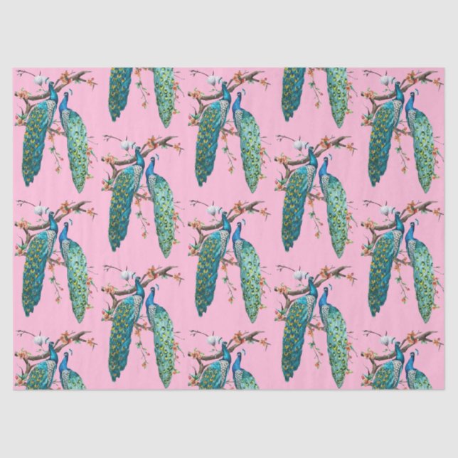 Pfauenreihe Design 6 rosa Tissue Seidenpapier (Vorderseite)
