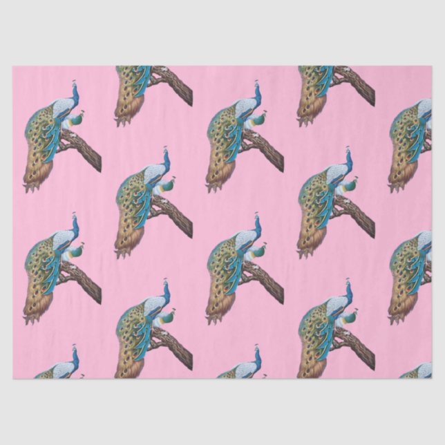Pfauenreihe Design 9 rosafarbenes Tissue Seidenpapier (Vorderseite)