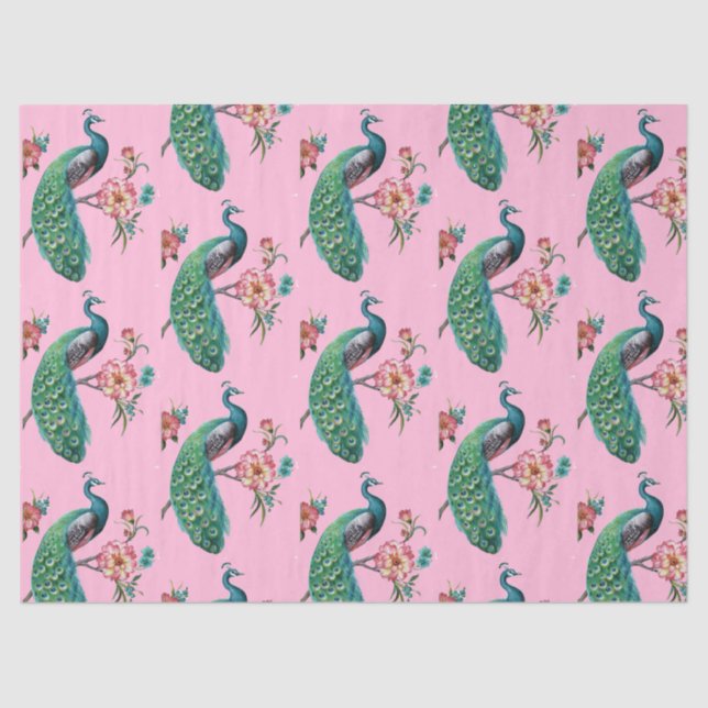 Pfauenreihen Design 4 PinkTissue Paper Seidenpapier (Vorderseite)