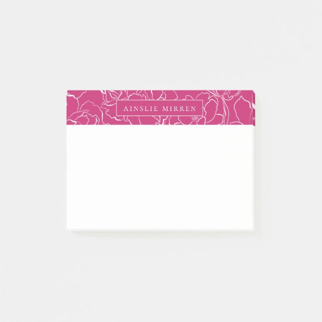 Pfauenrosa Einfach blumig Personalisiert Post-it Klebezettel (Vorderseite)