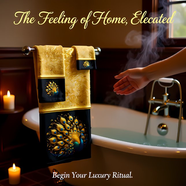 Pfauenschlachten mit blauen und gelben Sprüngen Badhandtuch Set (Von Creator hochgeladen)