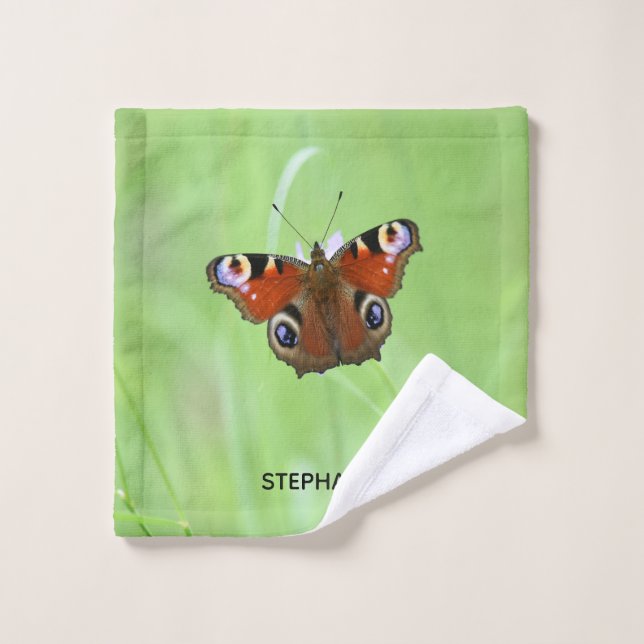 Pfauenschmetterling Badhandtuch Set (Waschlappen)