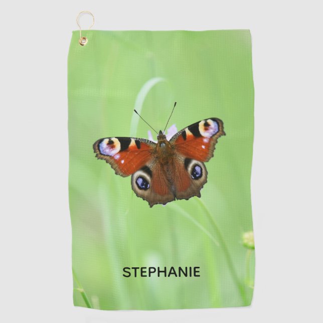Pfauenschmetterling Golfhandtuch (Vorderseite)