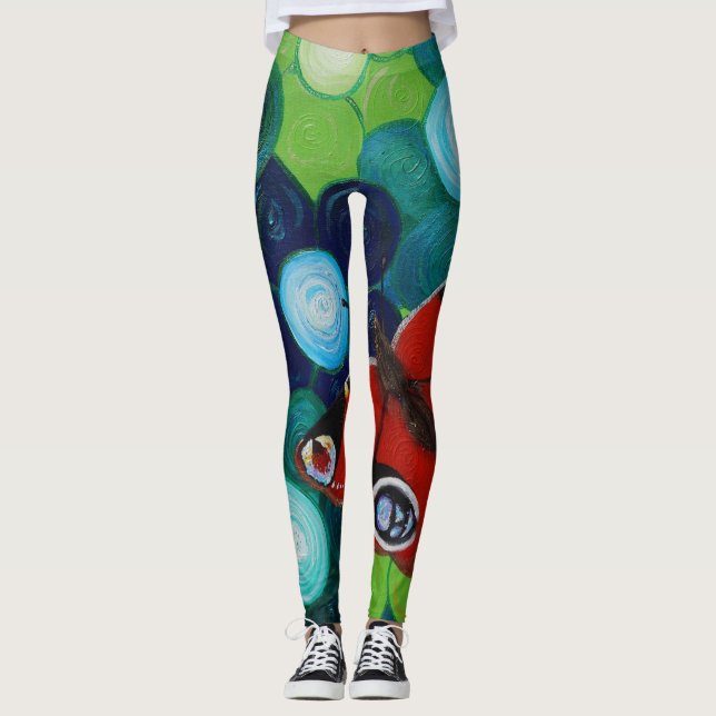 Pfauenschmetterling und Blume Malerei Leggings (Vorderseite)