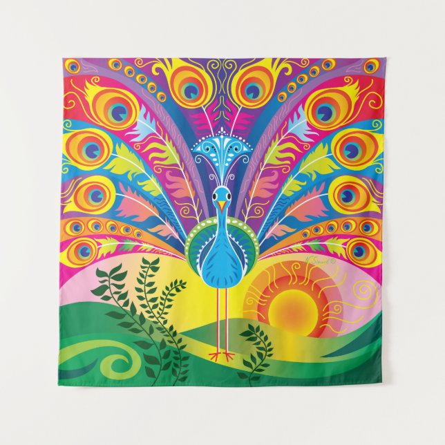 Pfauenschwanz-Radiance Wandteppich (Vorderseite)