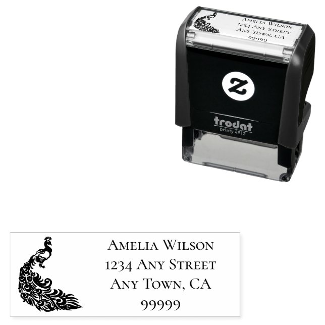 Pfauenselbstfärbende Briefmarke Permastempel (Beispiel)